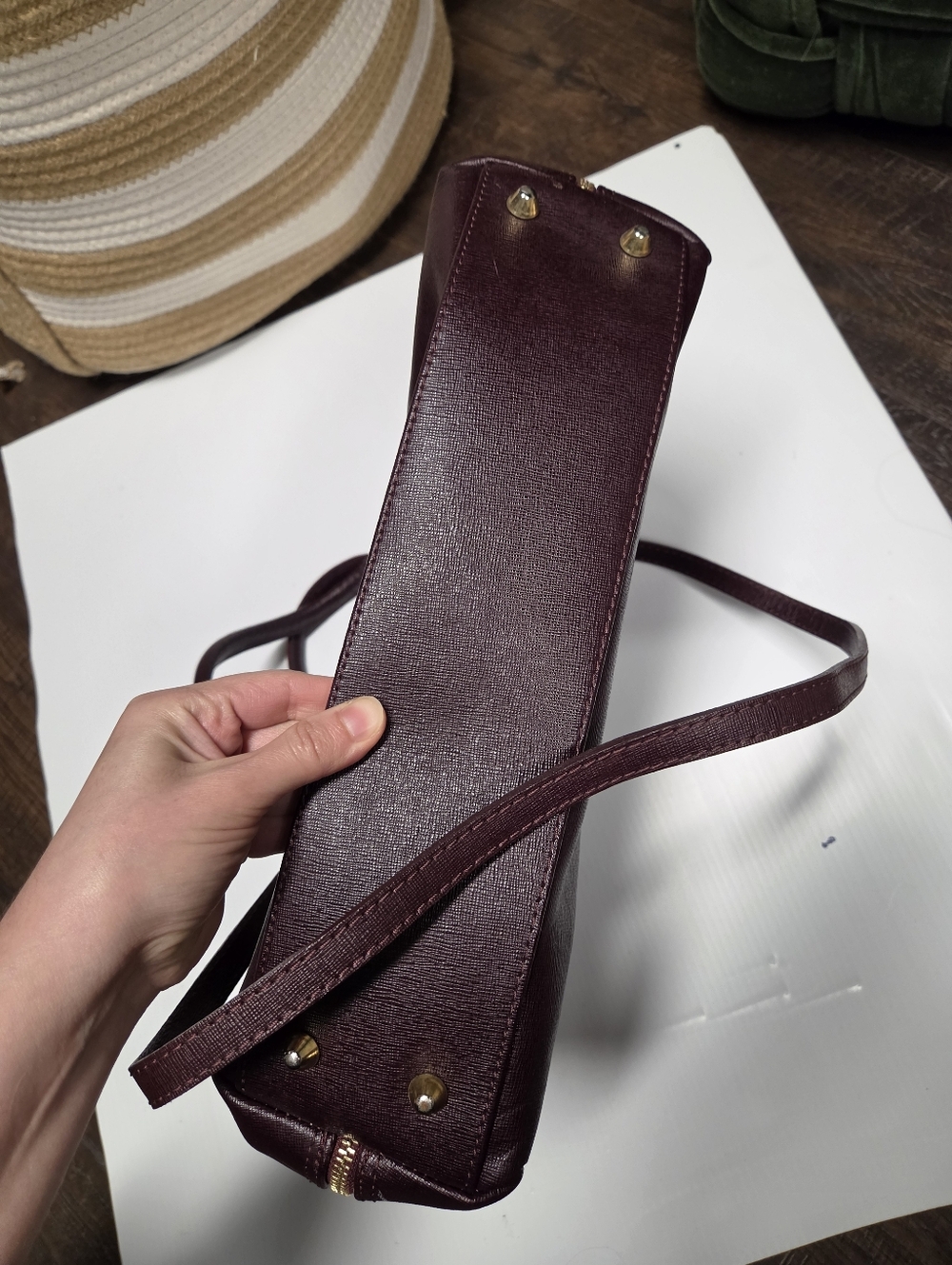 Leather Satchel Handbag in Deep Plum - Women Bags Satchels - Picture 4 of 14